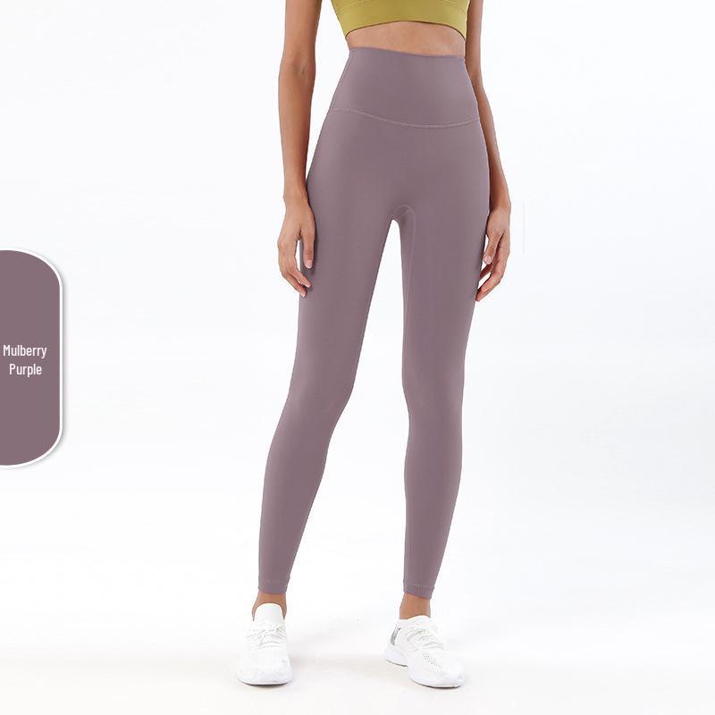 Pantaloni da Yoga da Donna a Vita Alta, Effetto Solleva Glutei Color Pesca - Senza Cuciture Visibili, Sensazione Nuda