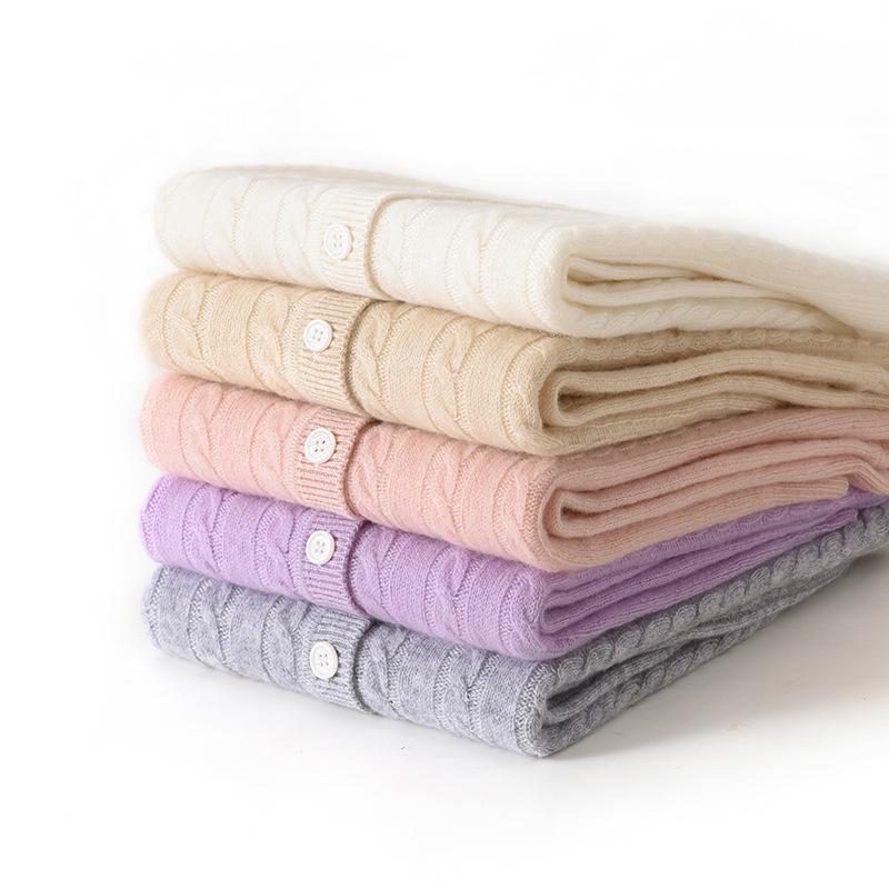 Γυναικεία ζακέτα με στρογγυλή λαιμόκοψη από 100% κασμίρ - Πλεκτό παλτό για το φθινόπωρο και τον χειμώνα