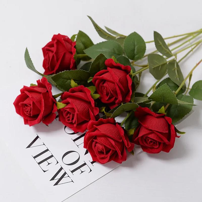 5PCS Silk Luxury Rose Artificial Flower Rose Long Branch Wedding Bridal Decor Fake Valentine's Day Christmas Home Decoration