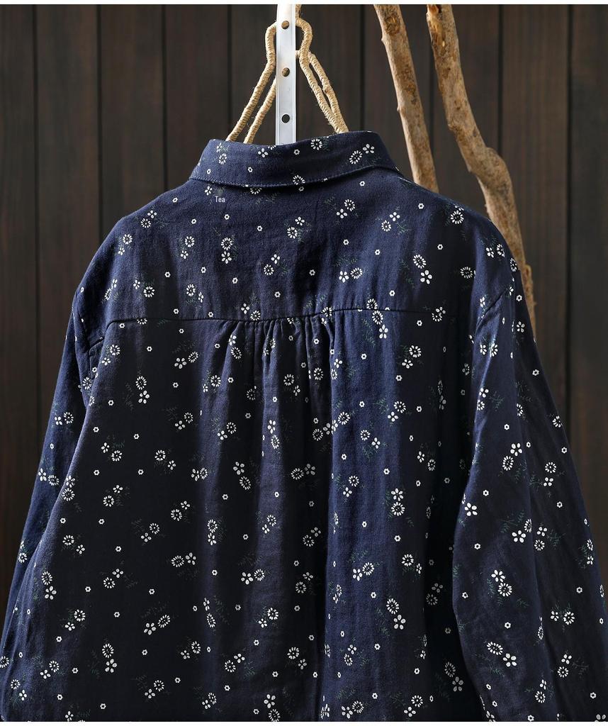 Spring 2026 Women's Retro Floral Cotton Gauze Long-Sleeve Shirt