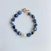 Artistic Blue Veined Stone & Pearl Bracelet with Spliced Clasp – High-End Hazy Blue Design