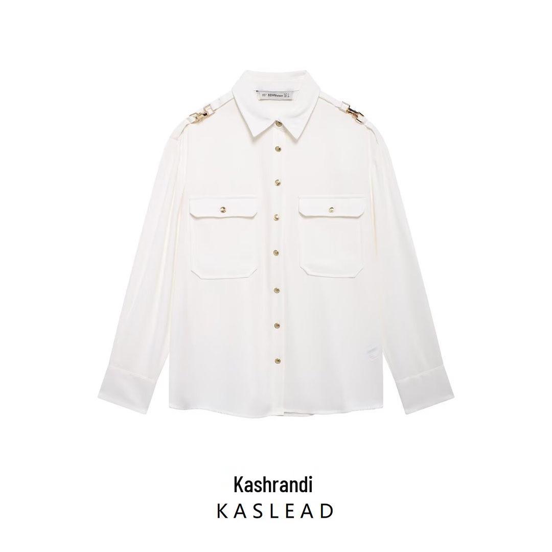

Autumn 2024 Women s Fashion: European & American Style Versatile Shoulder Crepe Shirt L белый