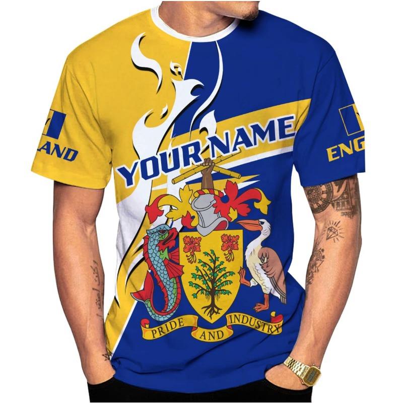 3D Barbados Ethnic Flag Map Print T Shirt For Man Barbados Of Arms Graphic Shirt Fashion Streetwear Short Sleeves Mens Clothing XL