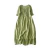 Vintage Style Accordion Pleated Dress V Neck Linen Blend Long Dress Women Lightweight Breathable Casual Loose Fit Dress