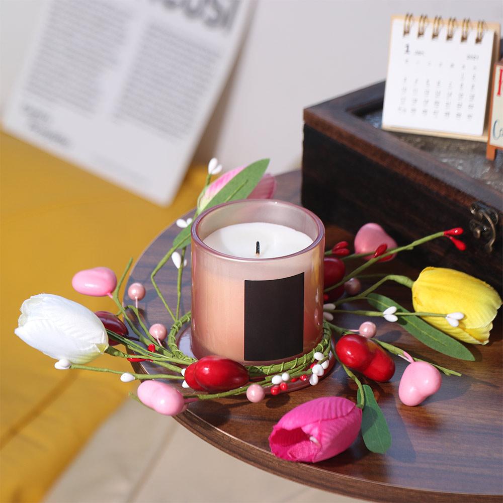 

2pcs Romantic Tulip Flower Candlestick Festival Heart Berry Wreath Thanksgiving 2pcs
