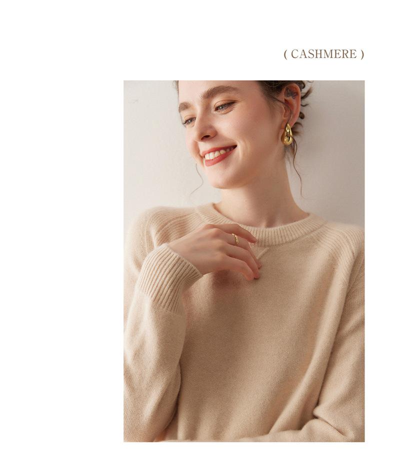 Women's 100% Pure Cashmere Knit Round Neck Pullover Sweater - Soft and Thick for Autumn and Winter