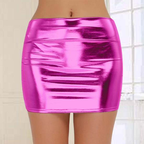 Club Show Sheath Skirt Slim Fit Glossy Smooth Surface Solid Color Mid Waist Clubwear Faux Leather Stage Performance Nightclub Mini