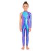 Girls Stage Performance Jumpsuit: Asymmetrical Metallic Mock Neck Mesh Patchwork Back Invisible Zipper Bodysuit Dancewear