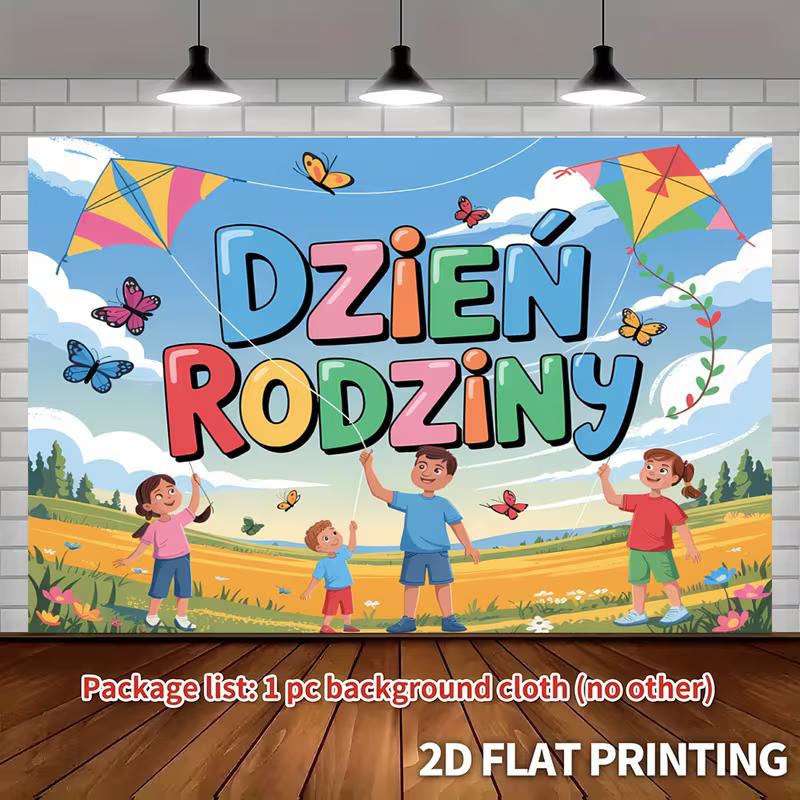 2D Cartoon Family Kite Background for Family Photoshoot 47.2x31.5inch/120*80cm