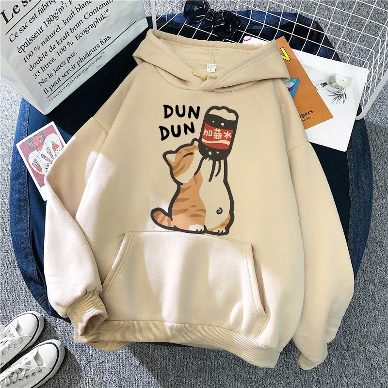 Cat Drinking Beverages Print Sweatshirts Clothes Women Casual Kangaroo Pocket Hoodies Unisex Fashion Funny Hooded Pullovers
