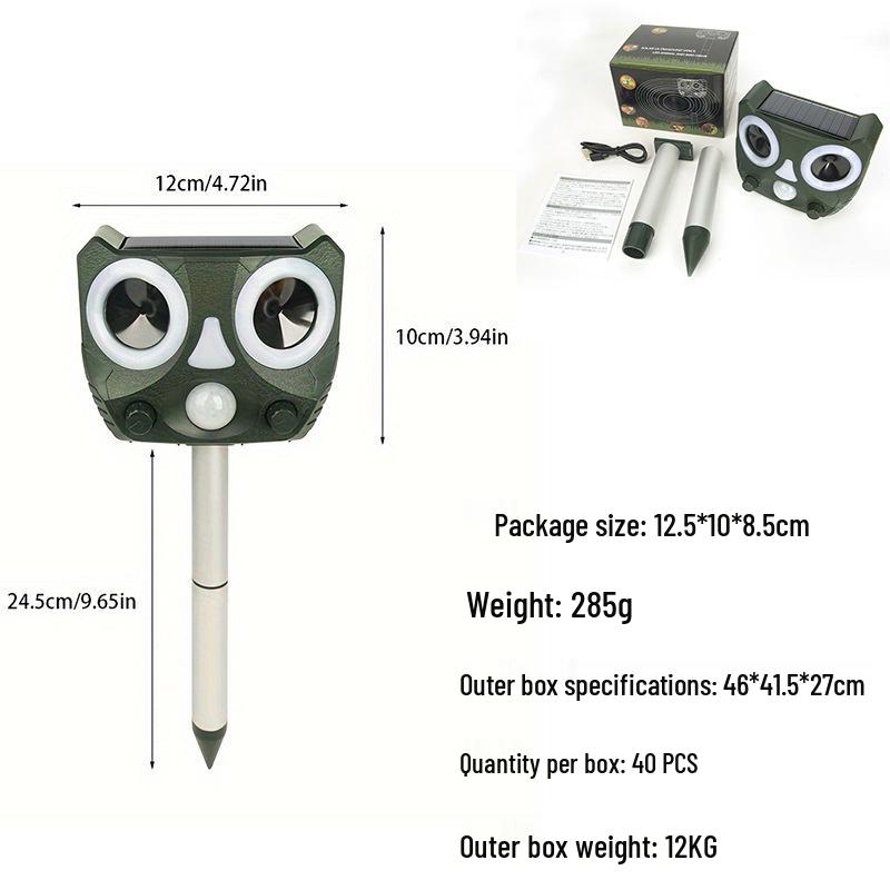 Solar-Powered Ultrasonic Animal Repeller: IP66 Waterproof with Infrared Sensor for Mice and Birds