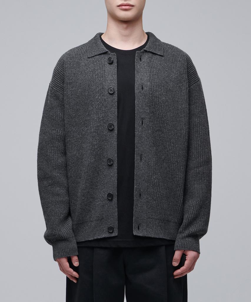 Musinsa Standard Oversized Ribbed Collared Cardigan [Medium Grey]
