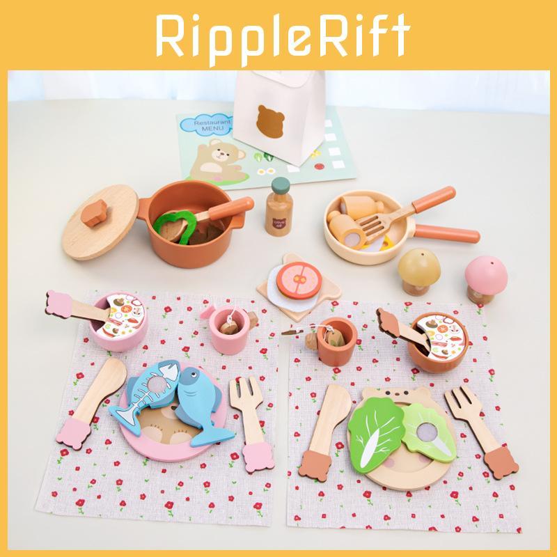 Kids Wooden Cooking Role Play Set Bear Themed Kitchen Toys For Early Education