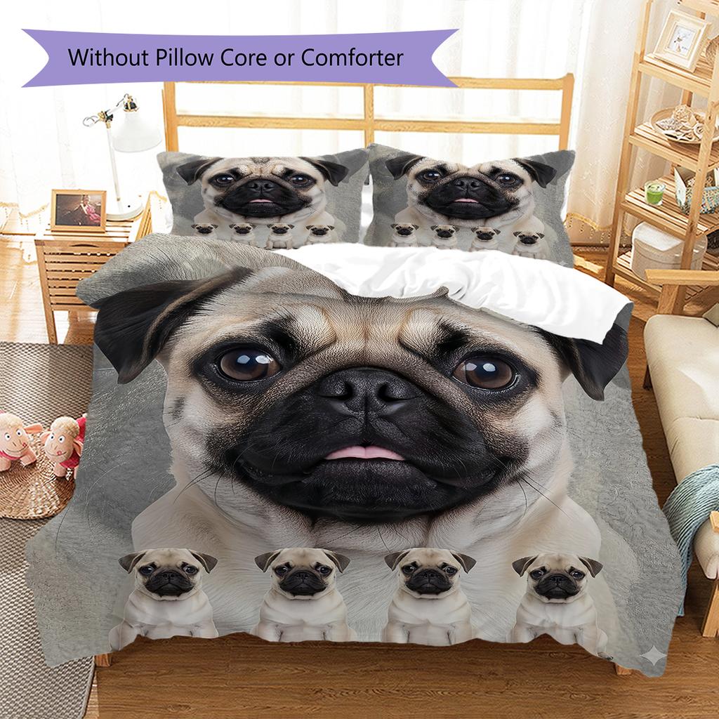 Bulldog Pattern Bedding Quilt Set Quilt Cover Pillowcase Home Decoration Gift (1 * duvet cover + 2 * pillowcase, without core)