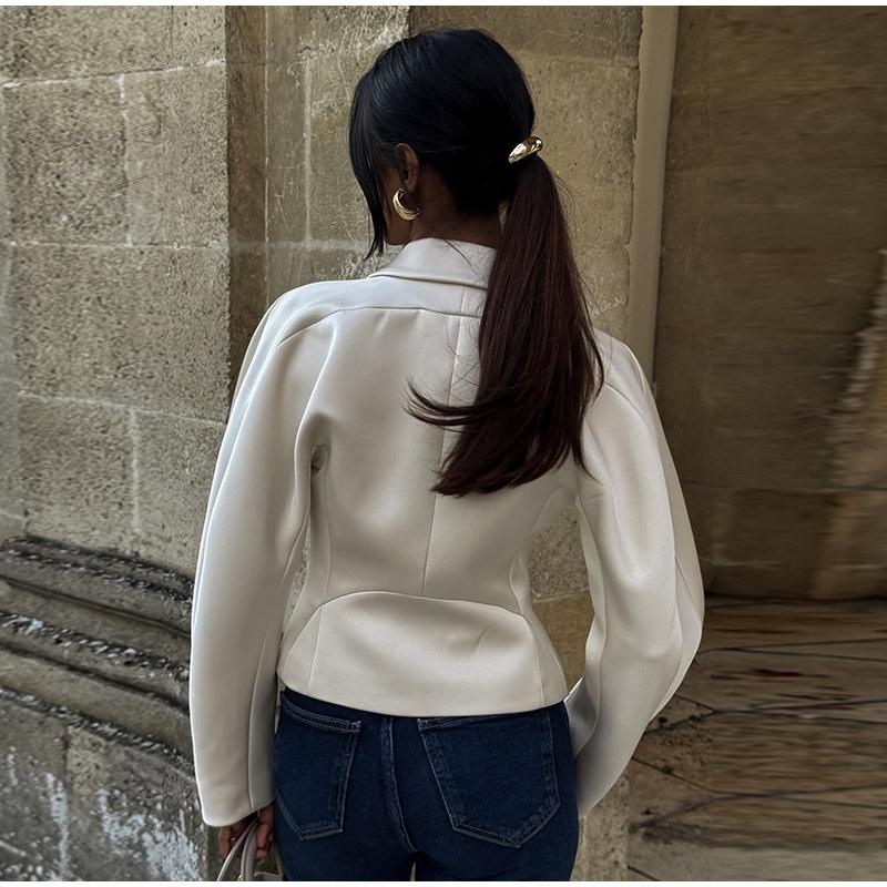 Summer Women's Blazer Lapel Single Button Short Suit Jacket Commuter Long Sleeve Slim Fit Thin Jacket