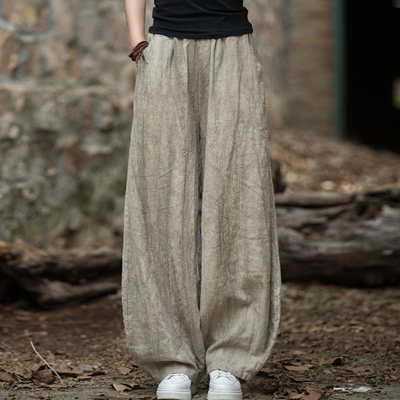 Women's Cotton Linen Baggy Cargo Pants Elastic Waist Yoga Trousers Casual Wide Leg Oversize Pants