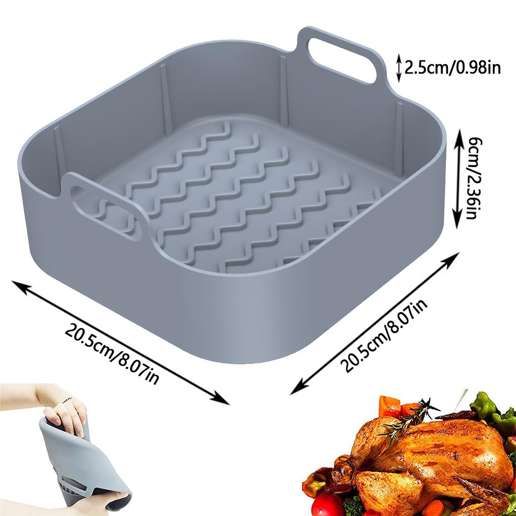 2Pcs Air Fryer Silicone Pot with Handle Reusable Air Fryer Liner Heat Resistant Air Fryer Silicone Basket 8 inch Square Baking