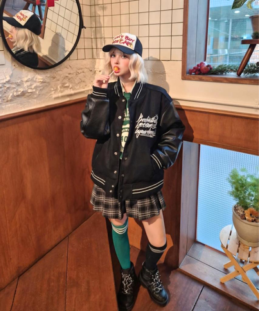 Cream Soda Lab Crsdel Logo Varsity Jacket Black