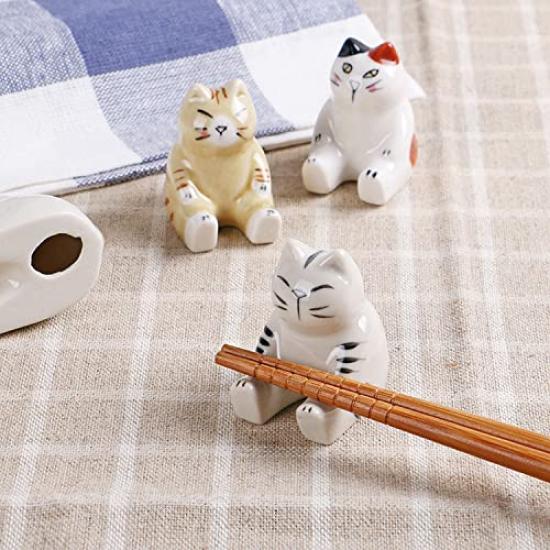 JGuang Chopstick Rest Set of 4 Stylish and Simple Cutlery Tabletop Chopstick Cute Cats, Design, High-Quality Rest, Accessory, Rest, Ceramic,