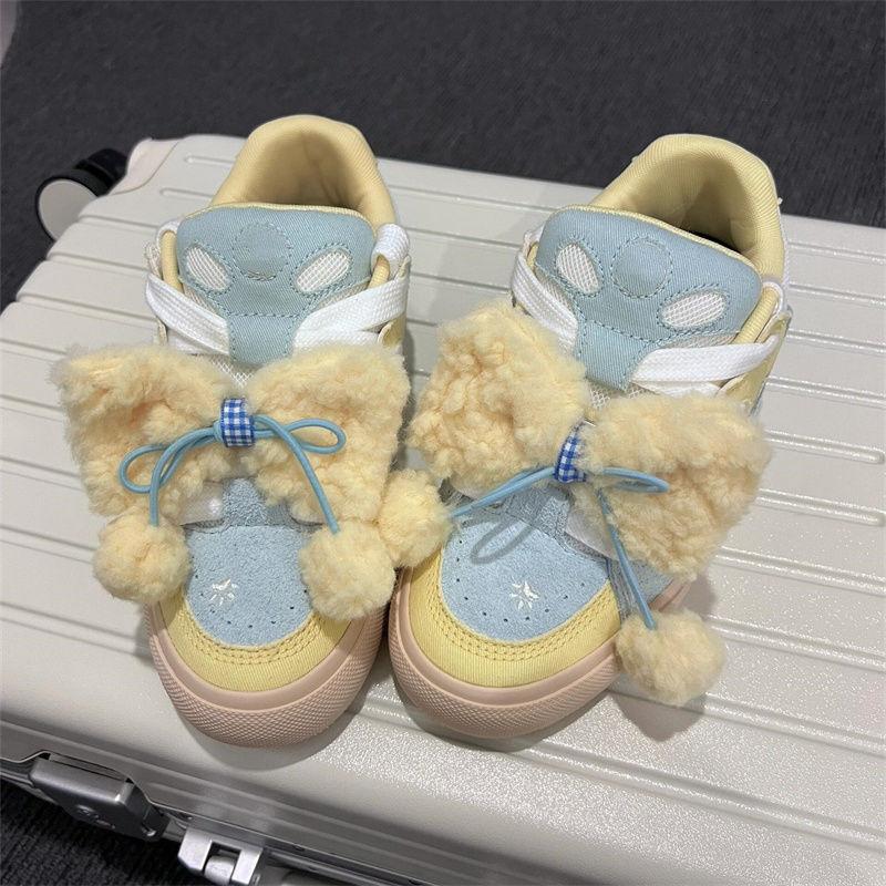 Cream Bow Bread Shoes Women's Autumn New National Campus Versatile Platform Super Soft Board Shoes Flat Shoes