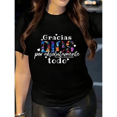 Women's T-ShirtPrint Multi-Color Design & Spanish Inspirational Slogan - Machine Washable All-Season Comfort Fit Casual Tee for Casual Attire