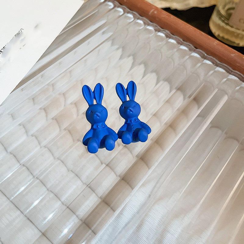 Милые синие серьги-гвоздики в виде слоненка с цветами любви, женские серьги, серьги с индивидуальностью, темпераментом, свежие серьги