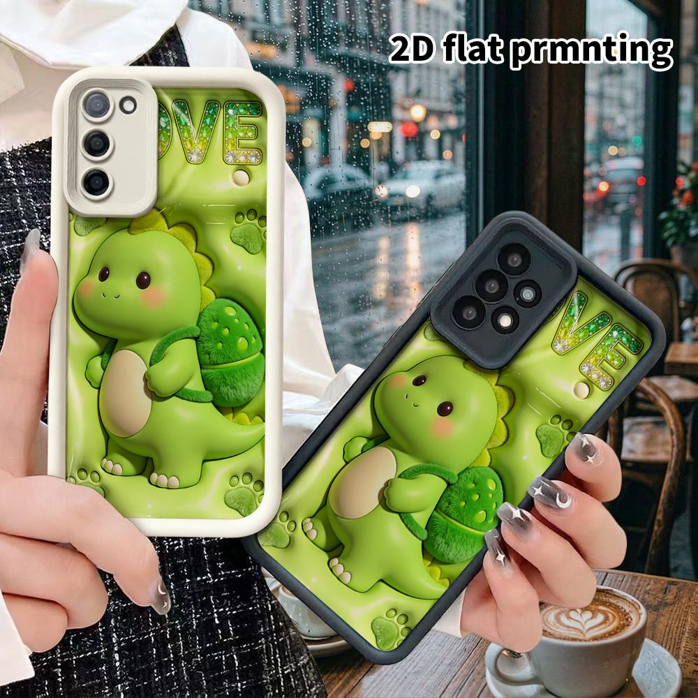 Phone Case: 2D Flat Samsung Galaxy A34 A35 M05 M06 S20 S22 S21 FE Plus 5G Tiered Protective Case, Green Little Dinosaur, Christmas and Halloween Gift