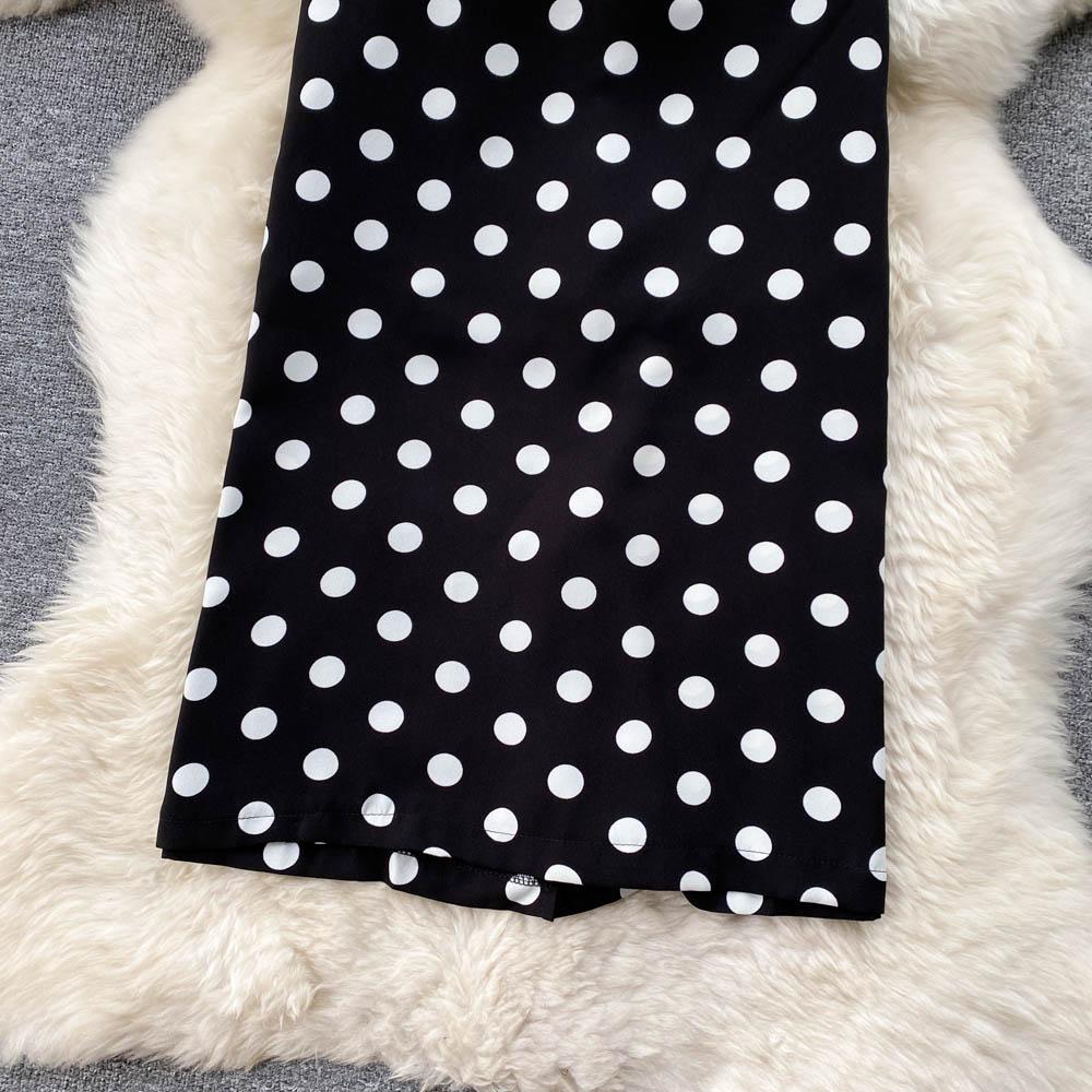 Mid-Length Skirt Women's Spring And Summer High-Waisted A-Line Skirt Polka Dot Skirt All-Match Simple One-Step Skirt