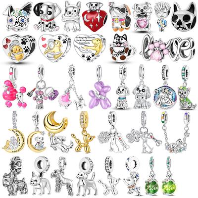 Original Charms Bead Copper Inlaid Zirconium Cute Dog Series Pendants Fit Bracelet Jewelry Gift Marking