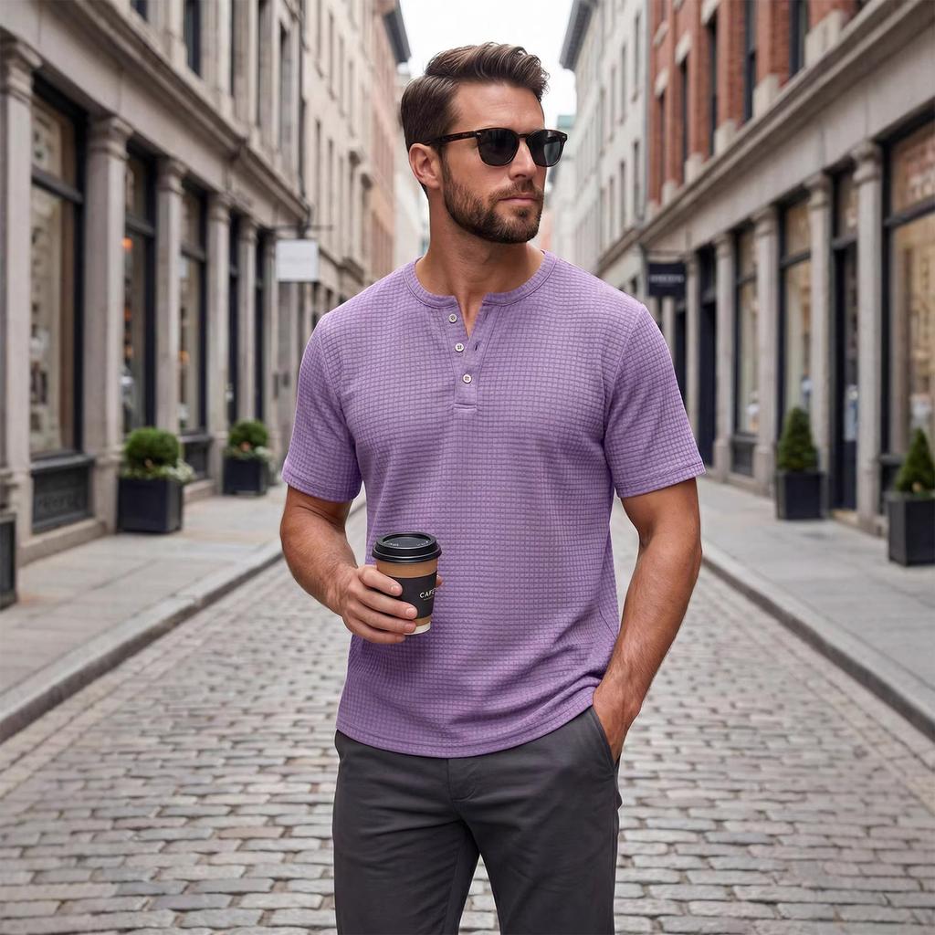 Men's Round Neck Single Breasted Collared Shirt  Men's Casual And Comfortable Short Sleeved Shirt