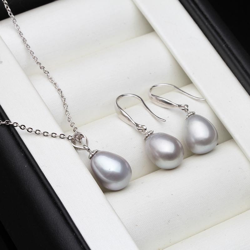 Bridal Natural Freshwater Pearl Earrings And Necklace Set,925 Silver Pearl Jewelry Set Wife Mother Gift White Pink Black