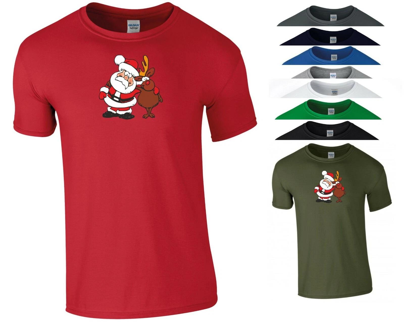 

Santa Claus Rudolph T Shirt Red Nose Reindeer Christmas Xmas Gift Men Tee Top 3XL