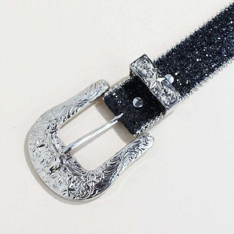 Popular Belt for Women Vintage Engraved Buckle Jeans Belt Punk Sequined Waistband for Pants Dress 2000s Waist Decors