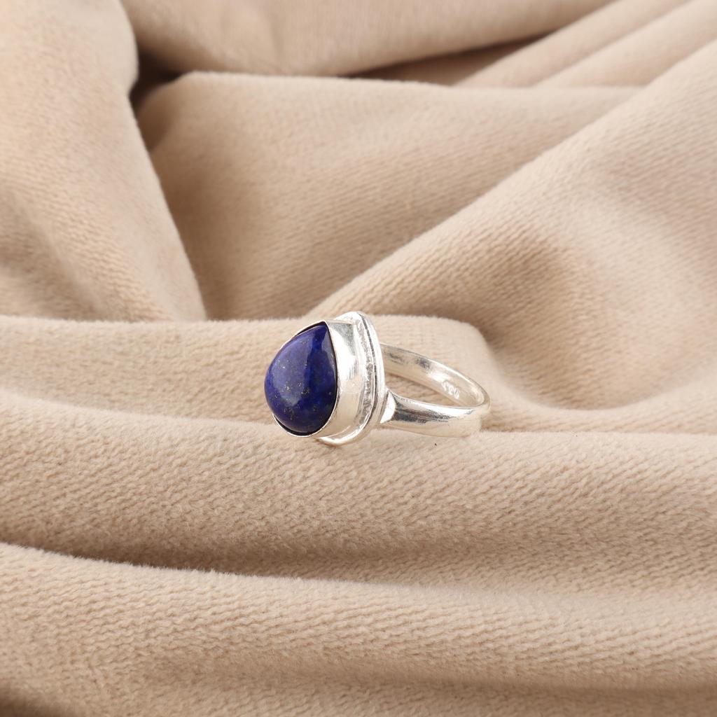 Natural Lapis Lazuli Gemstone 925 Sterling Silver Designer Wedding Ring For Bride RR-76-23