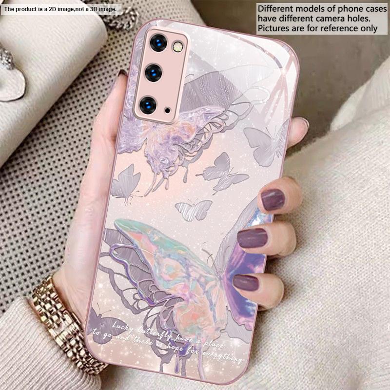 Lucky Butterfly Painting For Samsung S26 S22 S8 S9 S10 S20 Ultra S21 Pro S22 Plus S23 FE S24Ultra S25 Edge S24+ Glass Phone Case