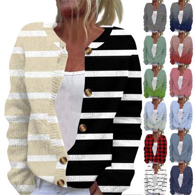 Women's Fashion Casual  Long Sleeve Striped Print Cardigan Jacket Coat