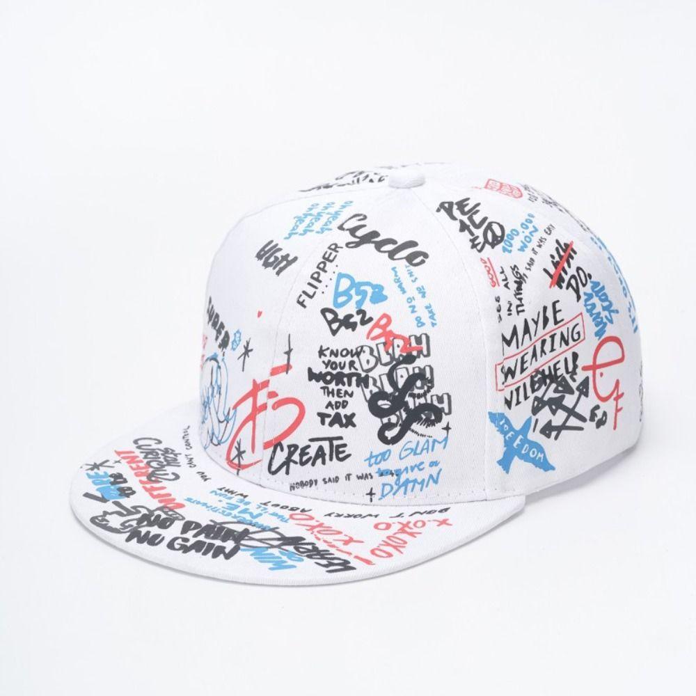 All-Over Letter Print Graffiti Baseball Cap Flat Brim Snapback Cap For Man Women Unisex