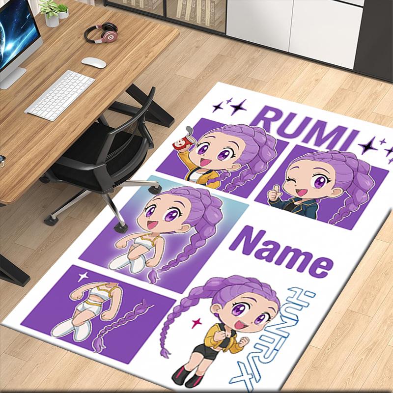 Custom Name Kpop Demon Hunters Printed Carpet Rug For Office Chair Living Room Bedroom Kitchen Room Decor Gifts