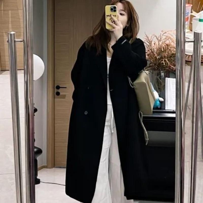 

Шерстяное пальто в стиле преппи для женщин, осенне-зимнее, корейский стиль, на пуговицах, средней длины, шерстяная верхняя одежда, повседневный топ S