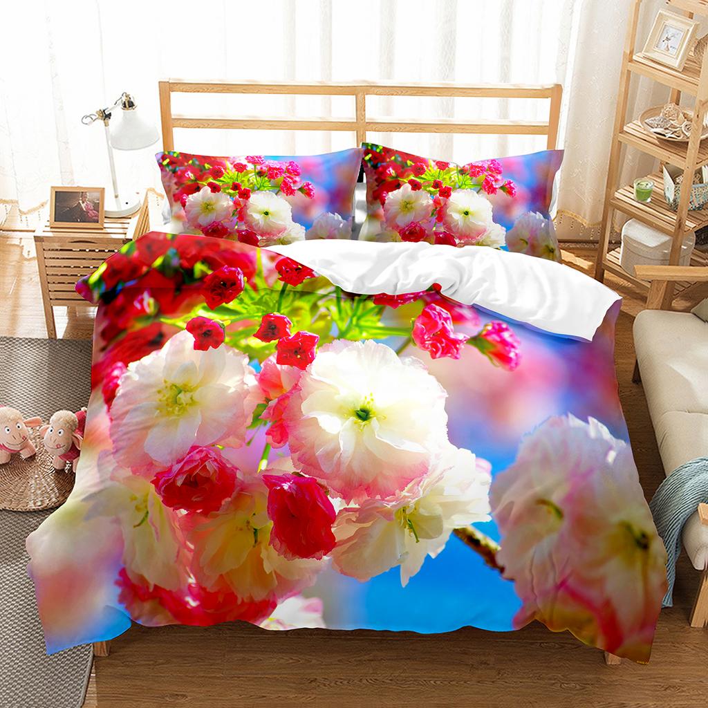 Spring Flowers King Queen Duvet Cover Colorful Floral Bedding Set Cherry Blossoms Quilt Cover 2/3pcs Polyester Comforter Cover