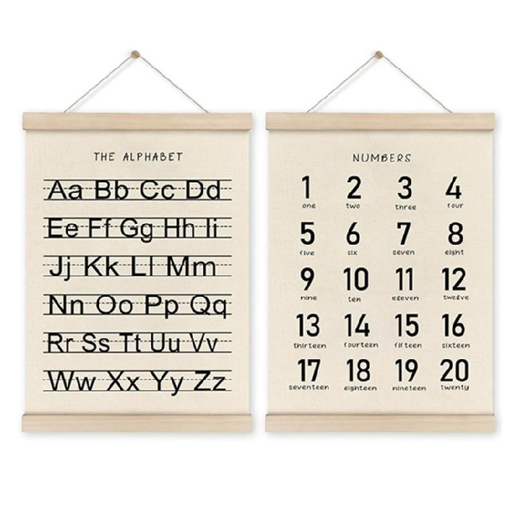 2pcs Toddler Learning Posters for Playroom and Classroom Decors Alphabets and Number Wood Wall Hanging Banners Ornament