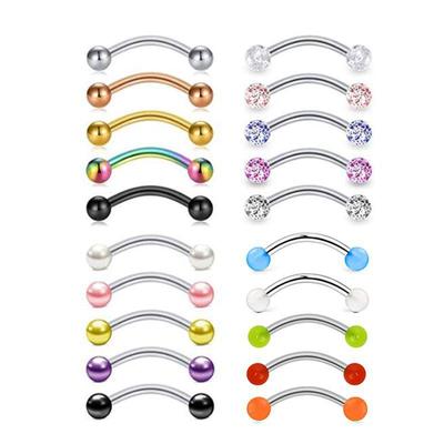 10-Piece 16G Stainless Steel Zircon Fashion Earrings & Eyebrow Rings Set