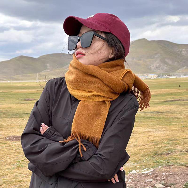 European And American High-Quality 100% Wool Scarf For Women Winter Double-Sided Border Design High-End Feel Versatile Large