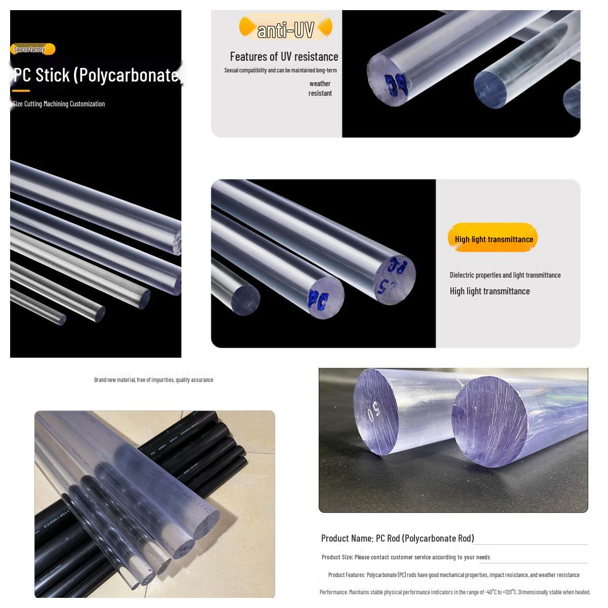 High Transparency UV Resistant Black Polycarbonate Rod with GF30 Plate