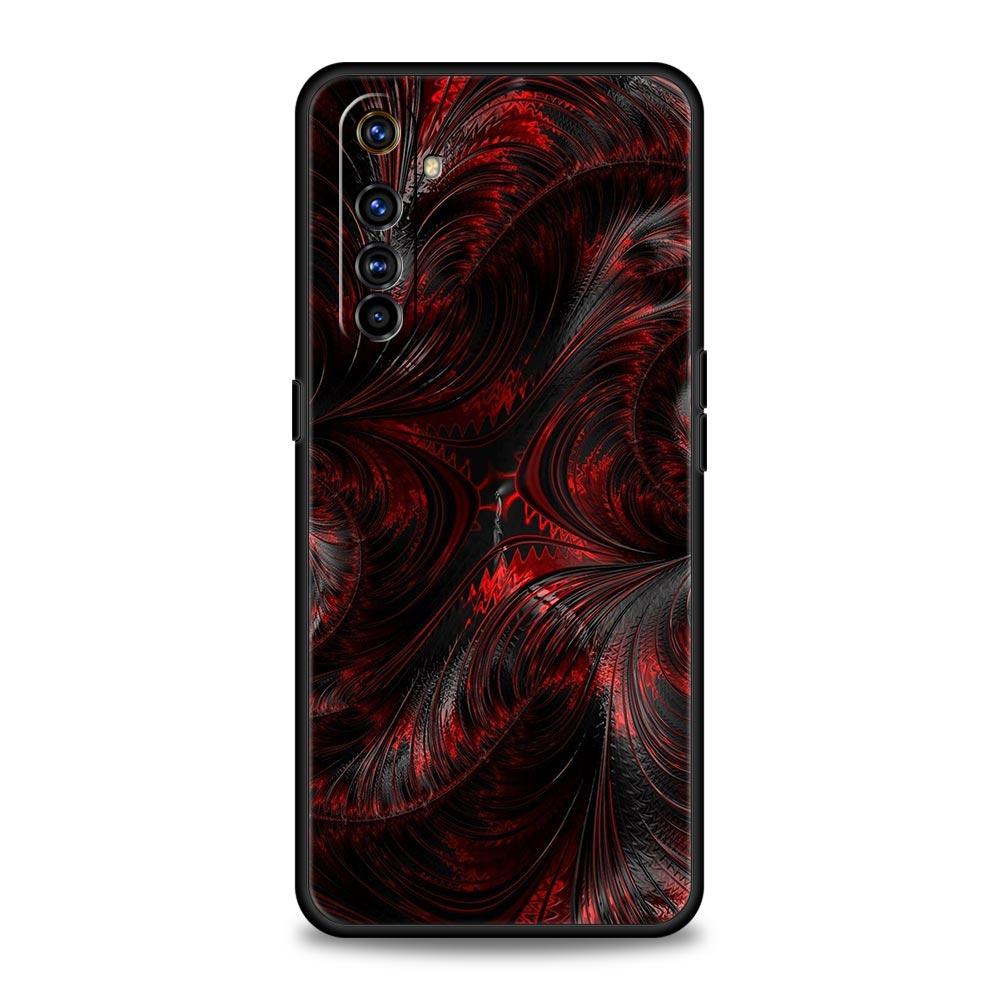 Black Red Ripple Art Soft TPU For Realme 13 12 11 10 9 Pro Plus GT3 GT2 C21 C25 C35 C53 C55 C67 Pro 5G Phone Case Cover Fundas