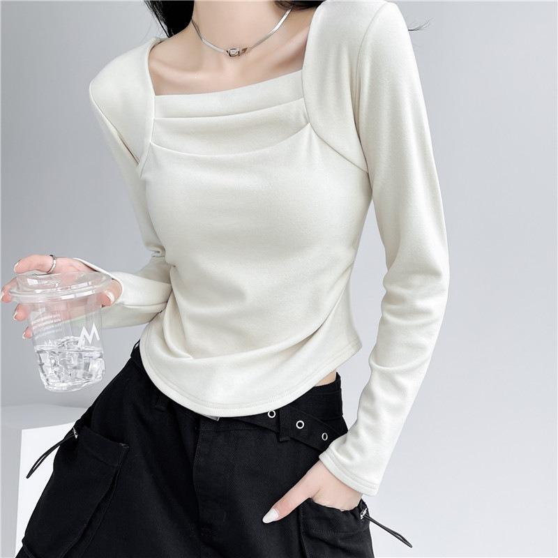 Women S Long Sleeve Square Neck Slim Fit Pure Style Basic Top