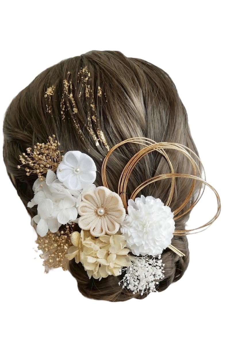 

Lomeri Hair for and Furisode Size T50 Tsumami-zaiku Ornament, Chirimen, Coming-of-Age Ceremonies, Graduations, Weddings, Kimono, (White) белый