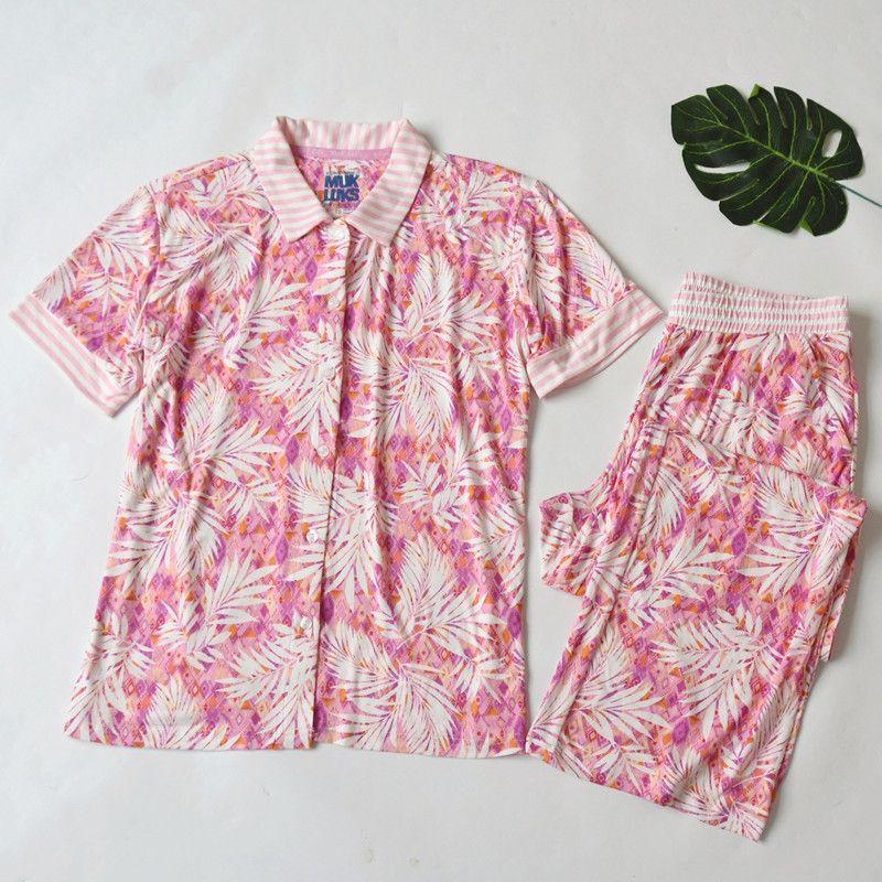 

Fashion Plus Size Women s Milk Silk Knitting Short Sleeve Pants Pajamas Summer Thin and Soft Comfortable Homewear Suit Pink purple 3X