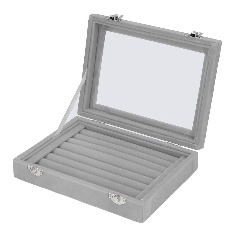 Jewelry Box 7 Slots Velvet Jewellery Holder Storage Display Case for Earring Bracelet Gray