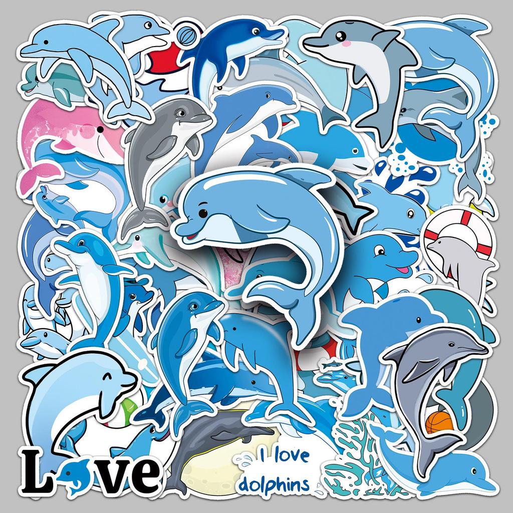 50-Pack Dolphin Luggage, Scooter, Computer, Tablet, and Water Bottle Waterproof Stickers